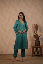 Silk Female Green Suit Set