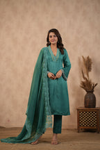 Silk Female Green Suit Set