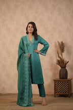 Silk Female Green Suit Set