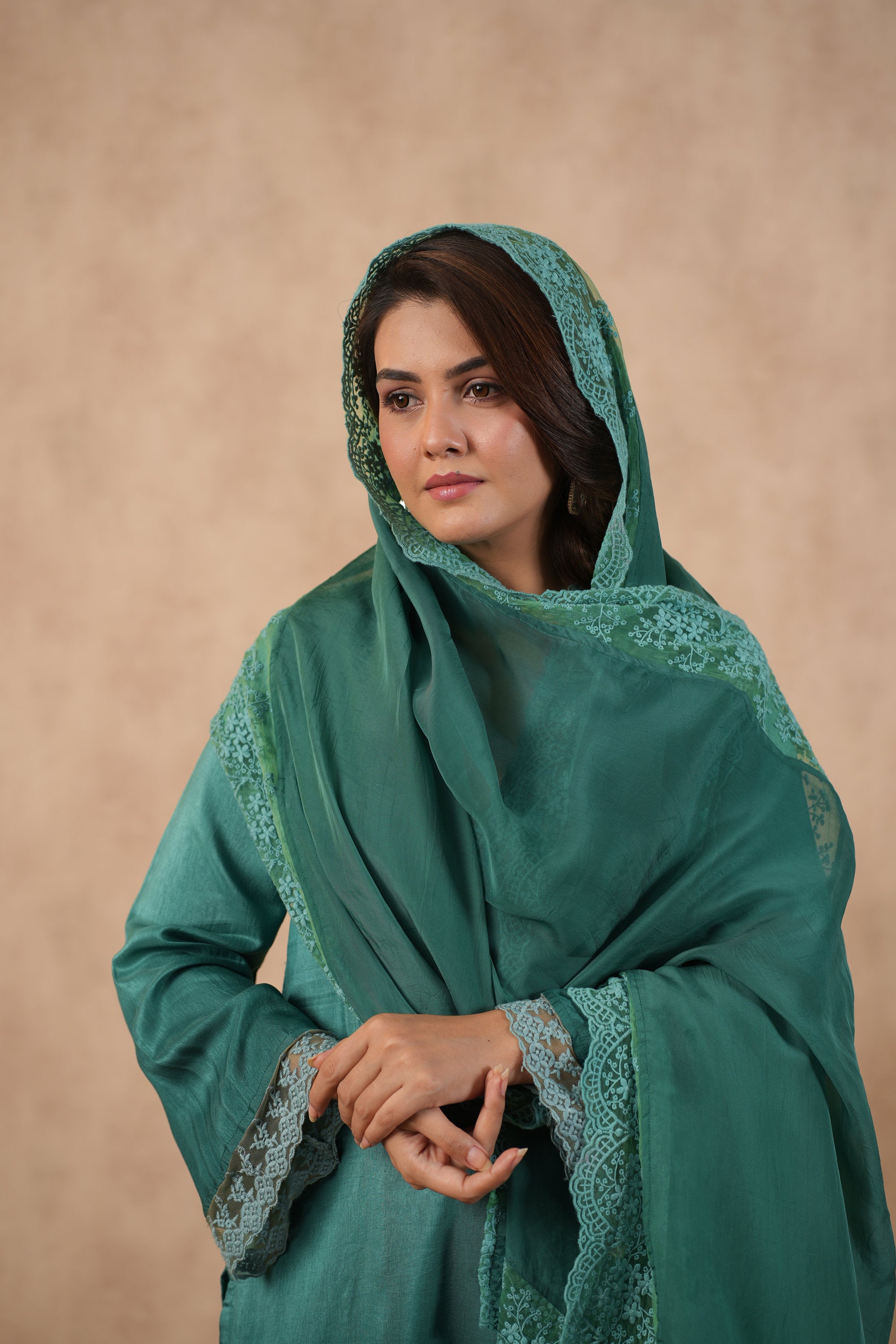 Silk Female Green Suit Set