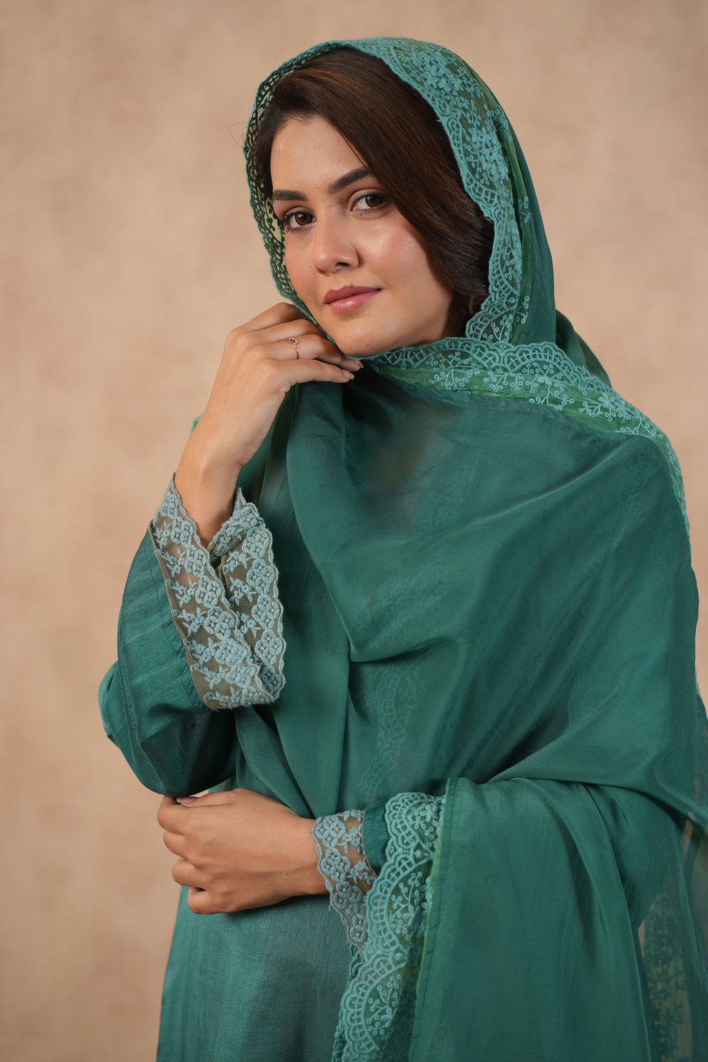 Silk Female Green Suit Set