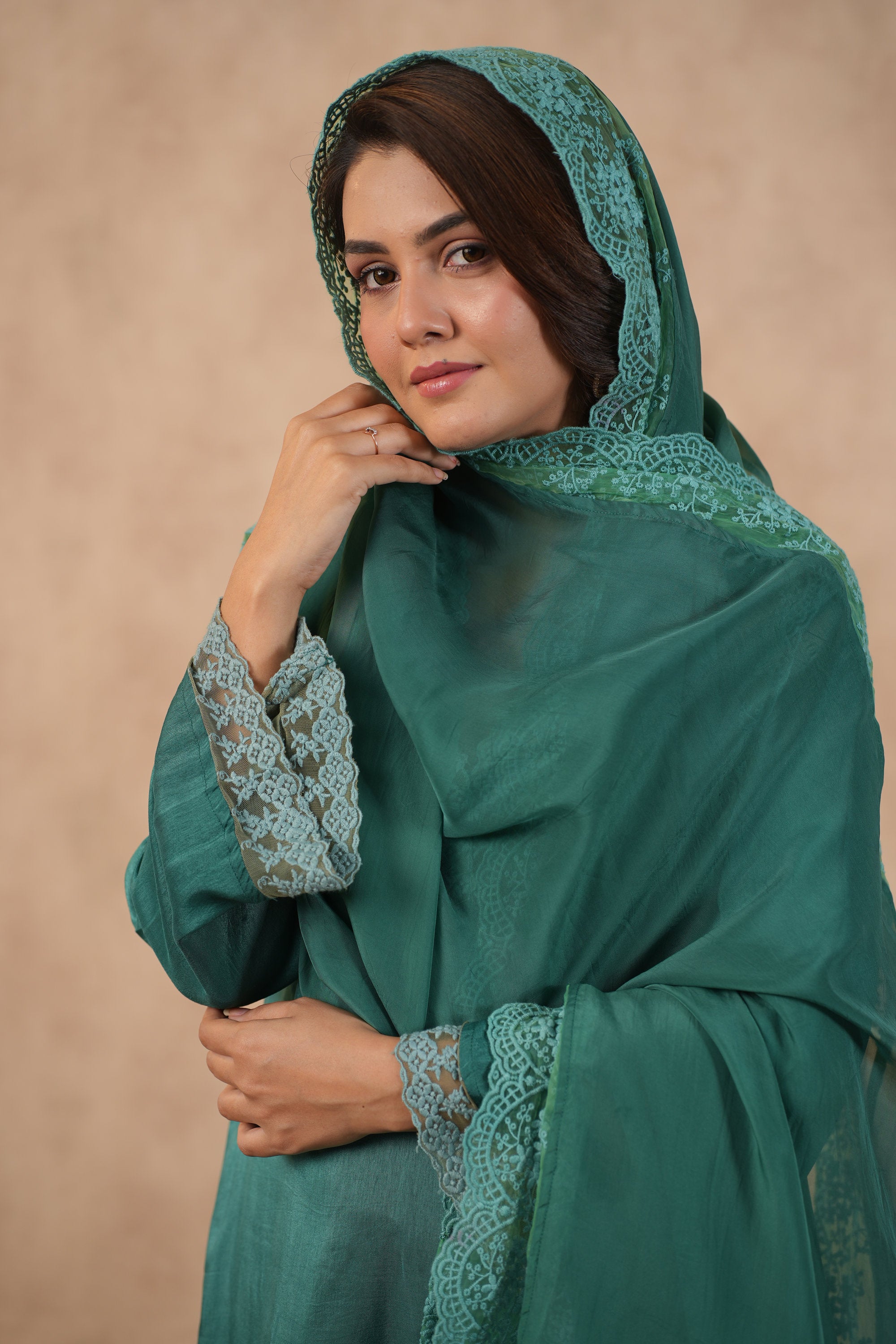 Silk Female Green Suit Set