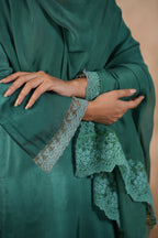 Silk Female Green Suit Set