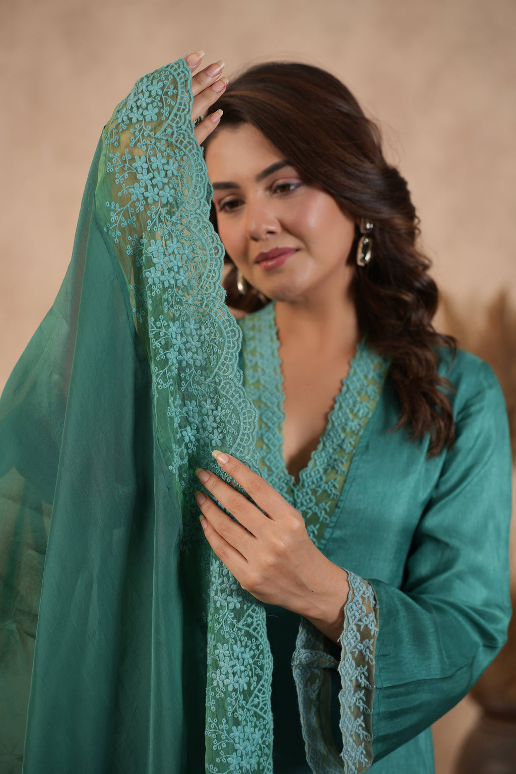 Silk Female Green Suit Set