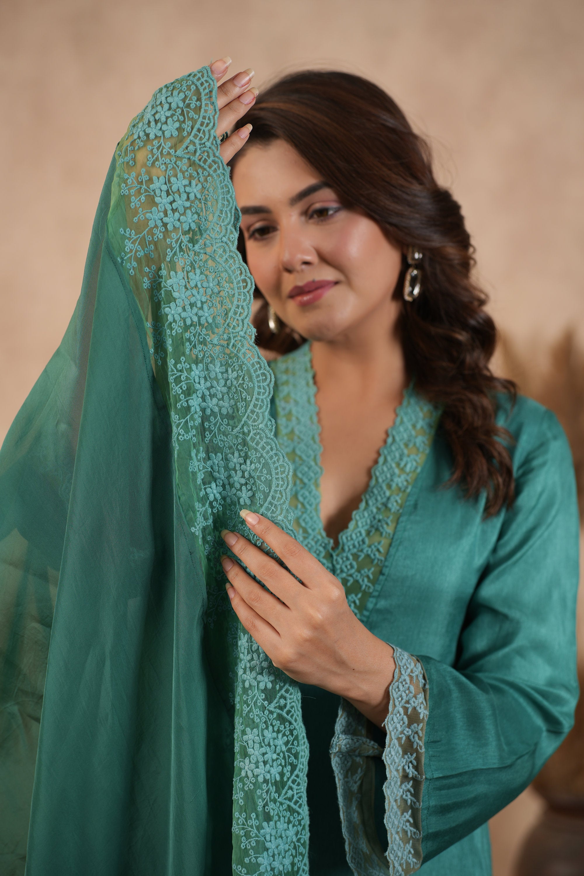 Silk Female Green Suit Set