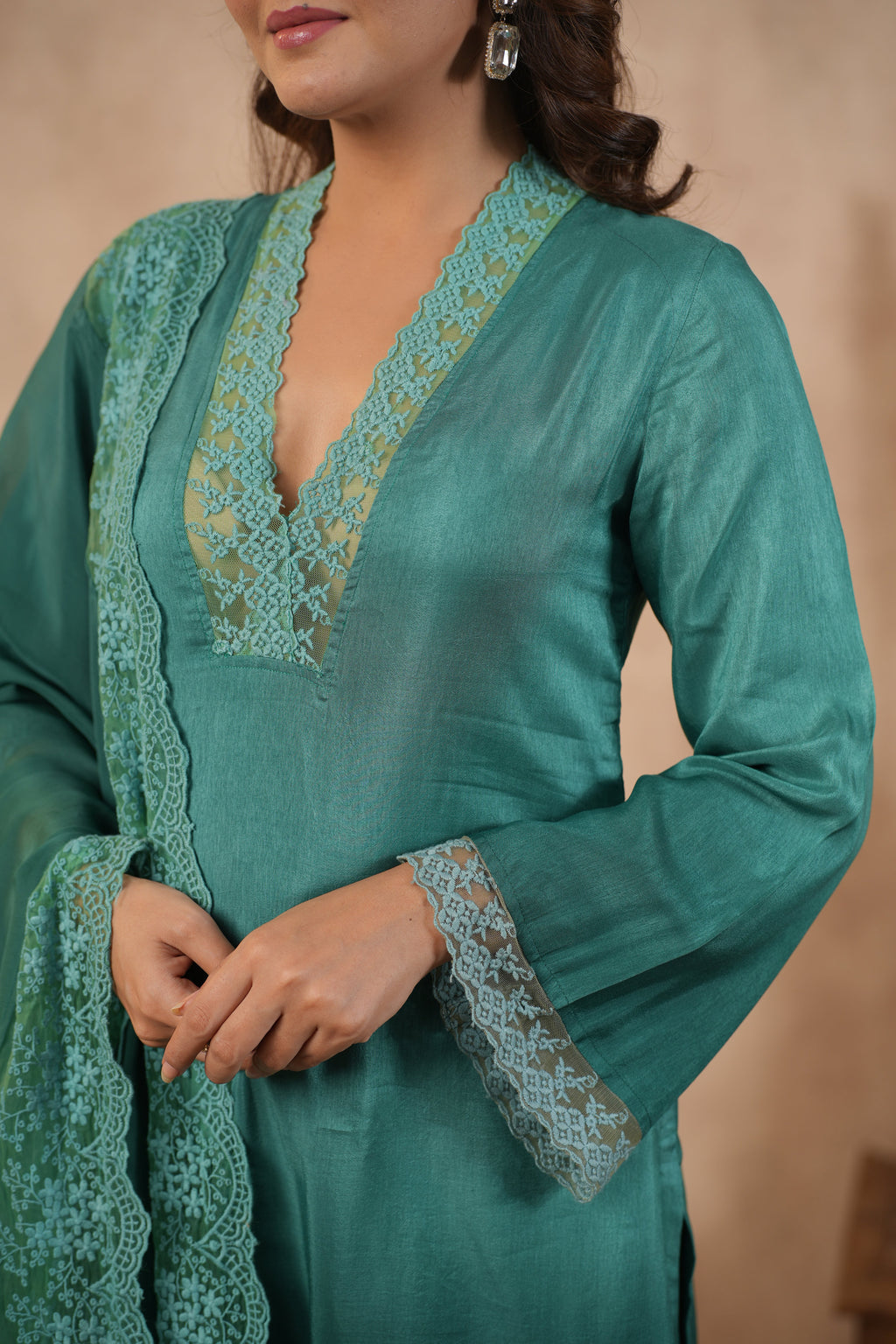 Silk Female Green Suit Set
