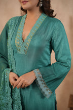 Silk Female Green Suit Set