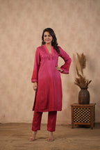Silk Female Red Suit Set