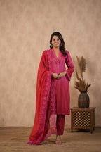Silk Female Red Suit Set