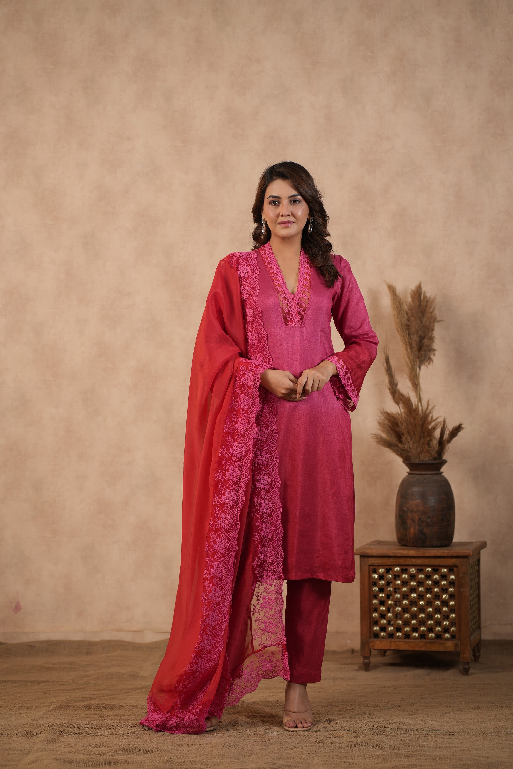 Silk Female Red Suit Set