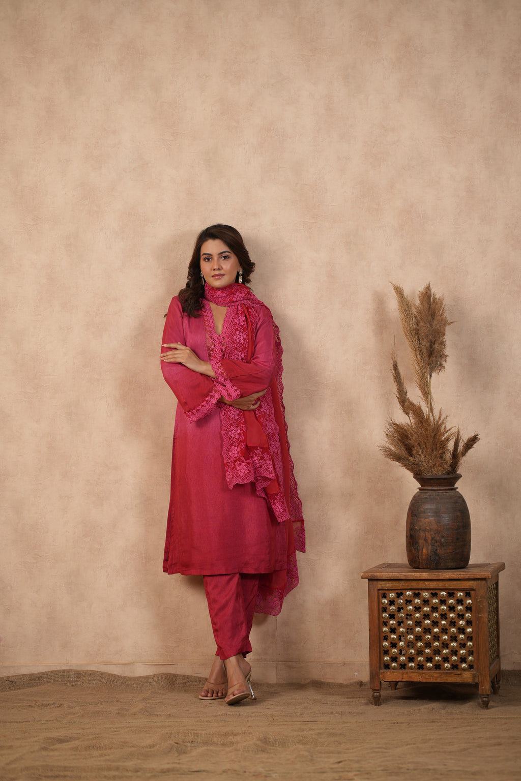 Silk Female Red Suit Set