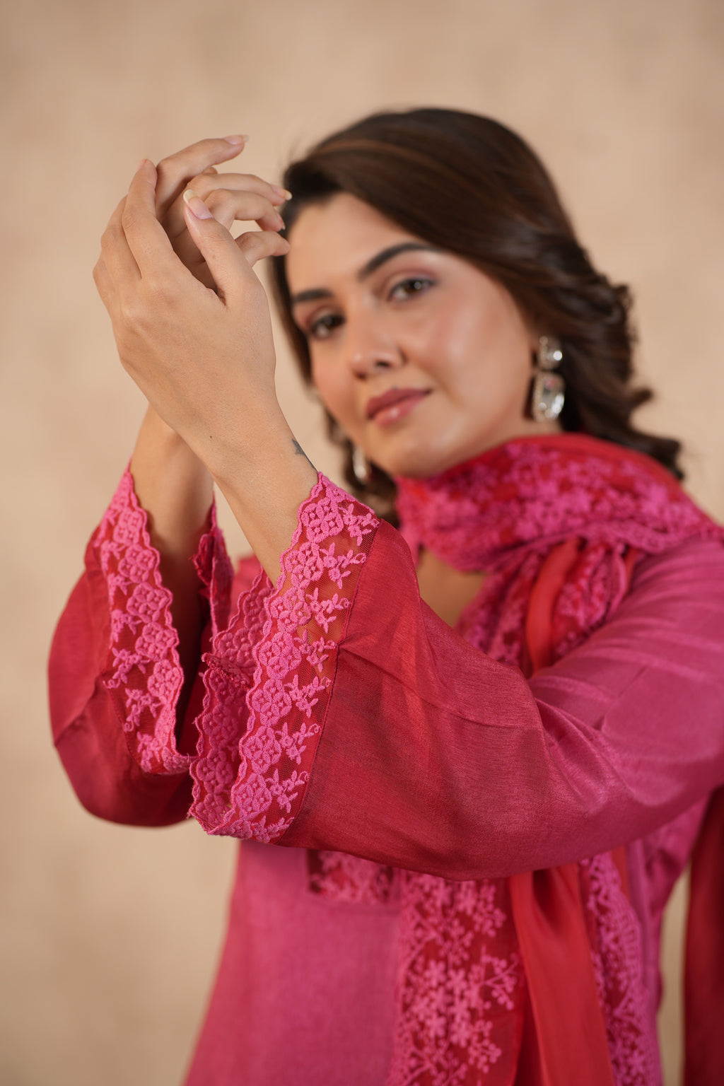 Silk Female Red Suit Set