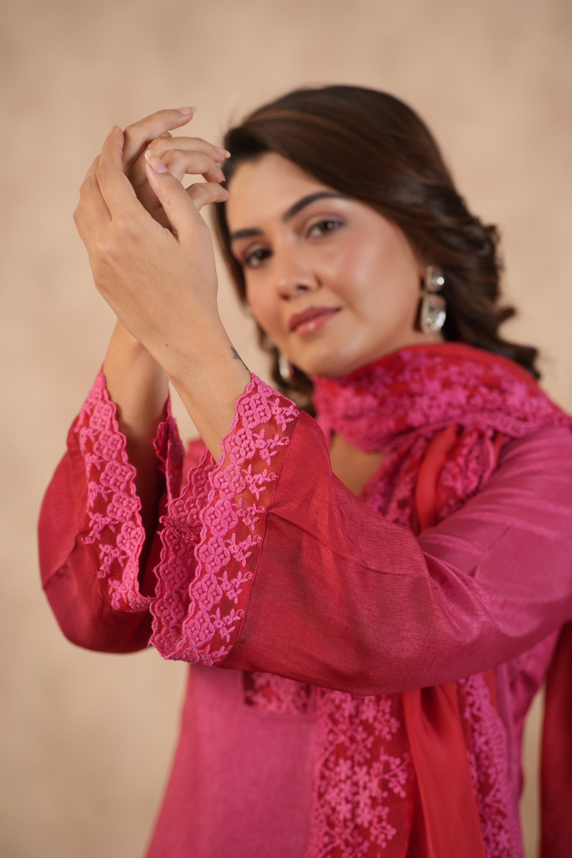 Silk Female Red Suit Set