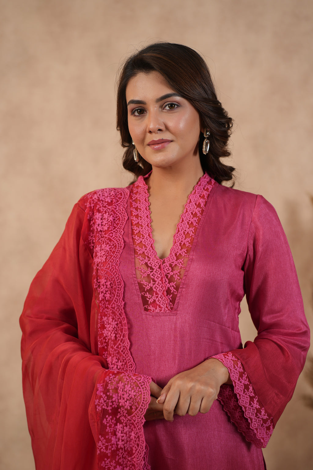 Silk Female Red Suit Set