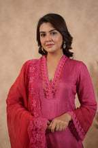 Silk Female Red Suit Set