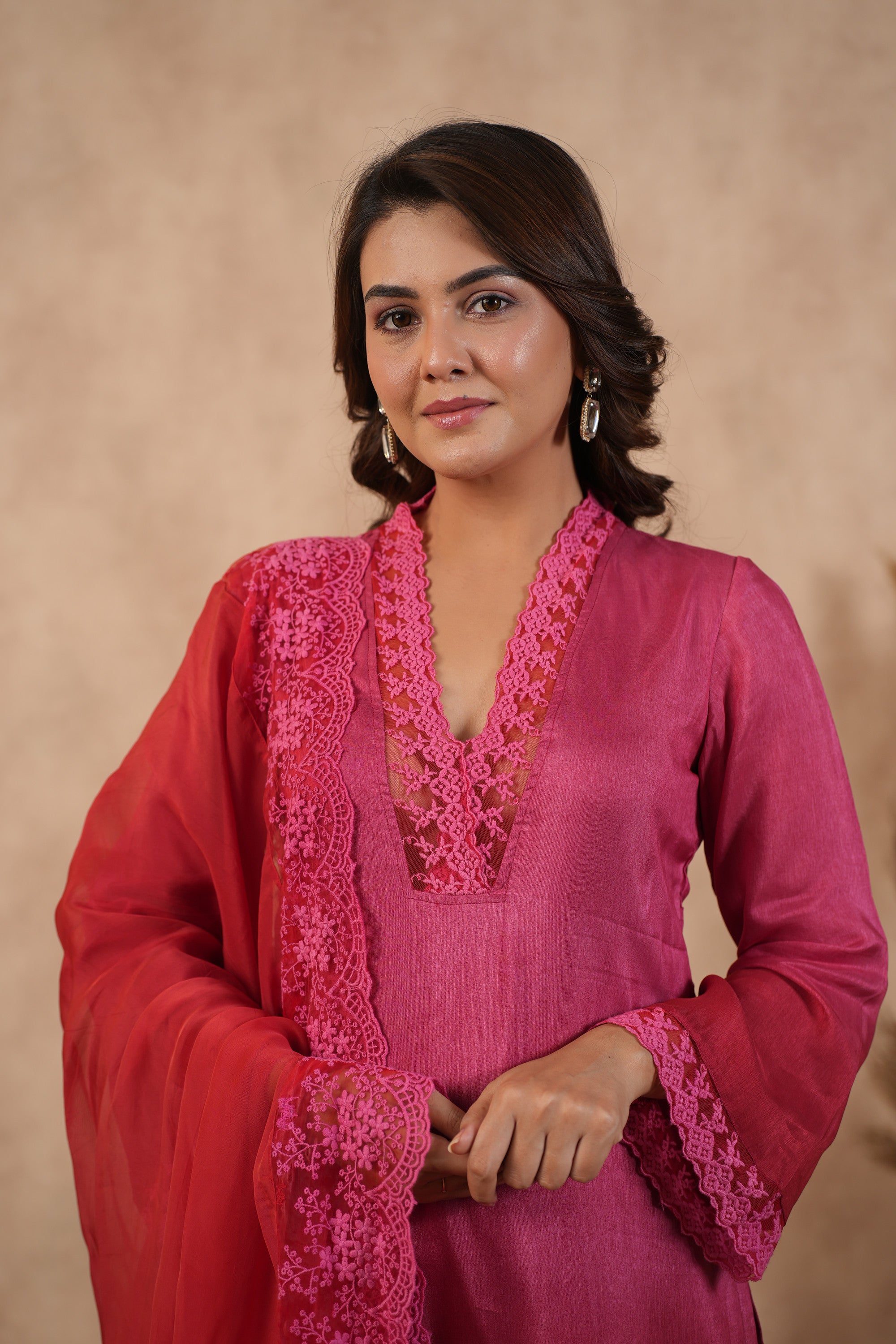 Silk Female Red Suit Set
