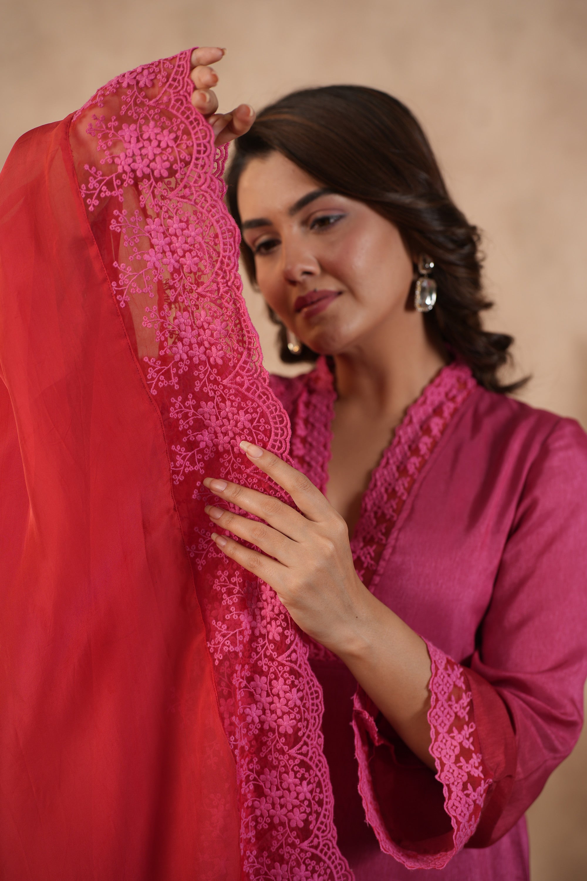 Silk Female Red Suit Set