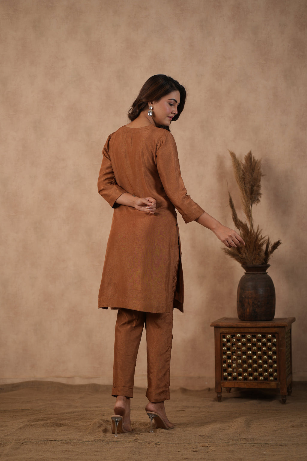 Silk Female Brown Suit Set
