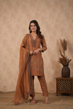Silk Female Brown Suit Set