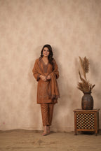 Silk Female Brown Suit Set