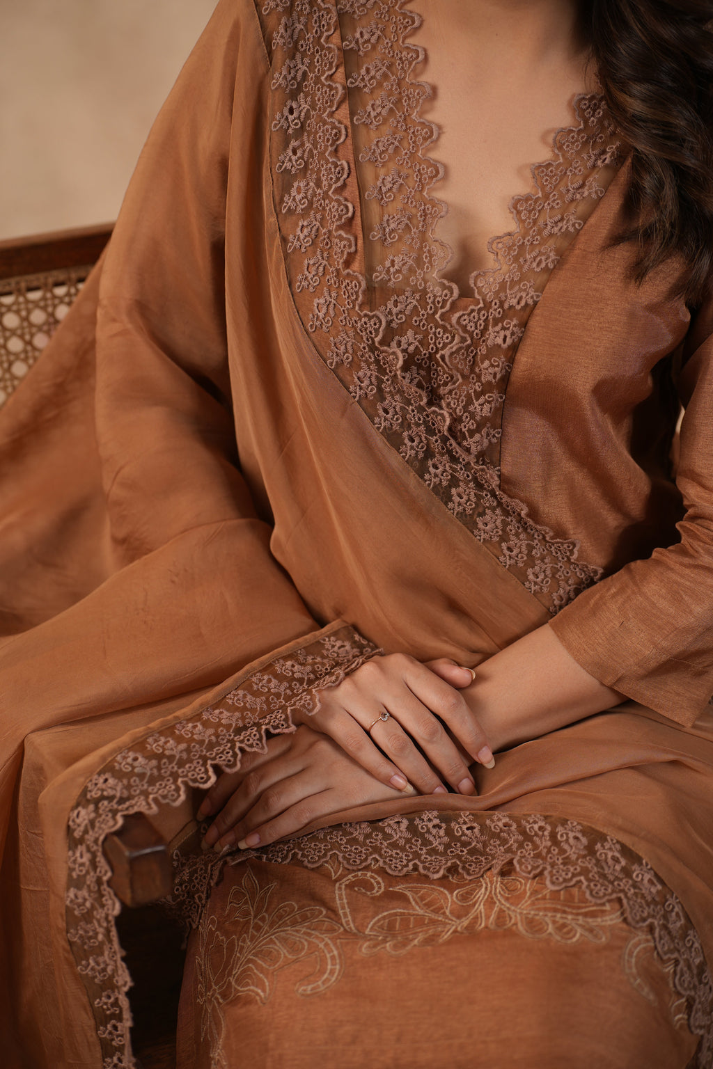 Silk Female Brown Suit Set