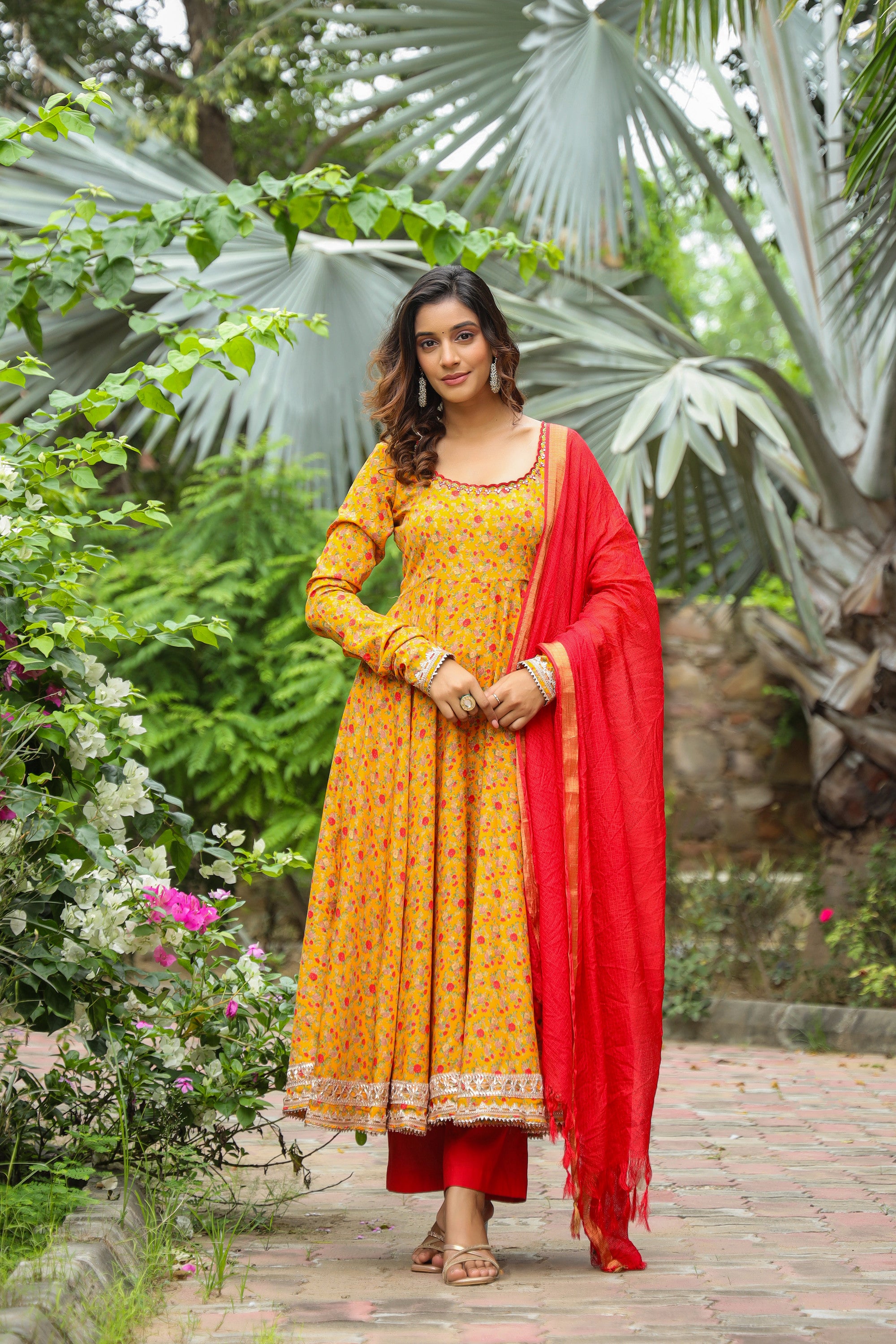Corn Yellow Anarkali Slik Suite Set