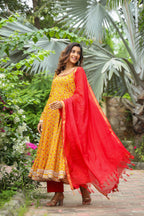 Corn Yellow Anarkali Slik Suite Set