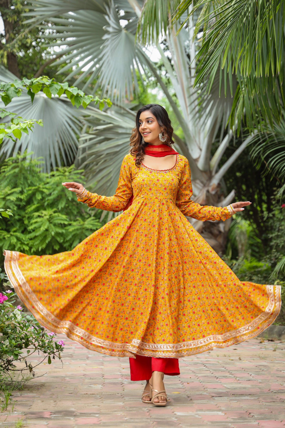 Corn Yellow Anarkali Slik Suite Set