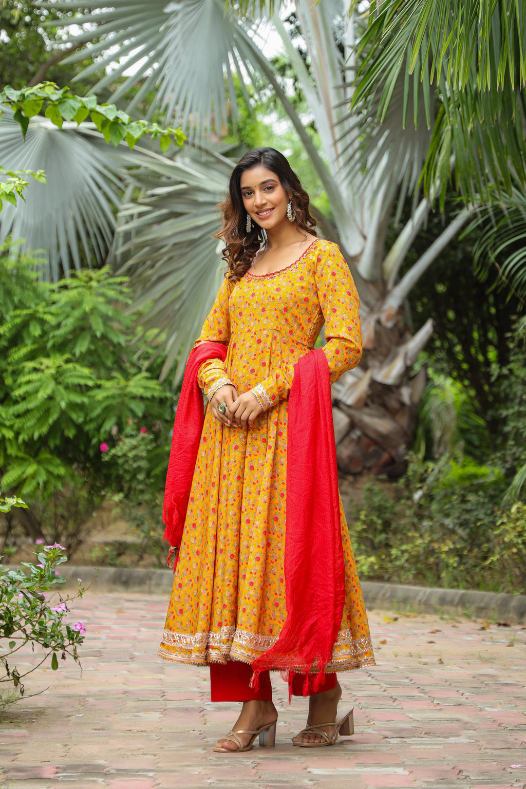 Corn Yellow Anarkali Slik Suite Set