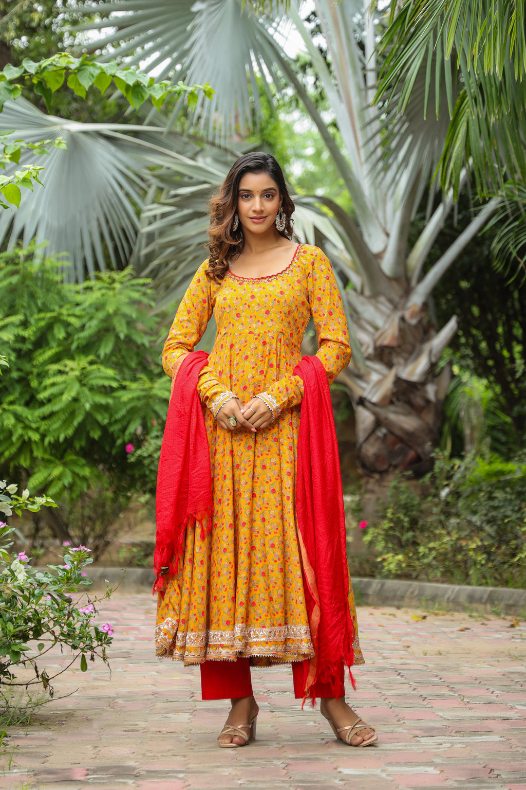 Corn Yellow Anarkali Slik Suite Set