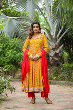Corn Yellow Anarkali Slik Suite Set