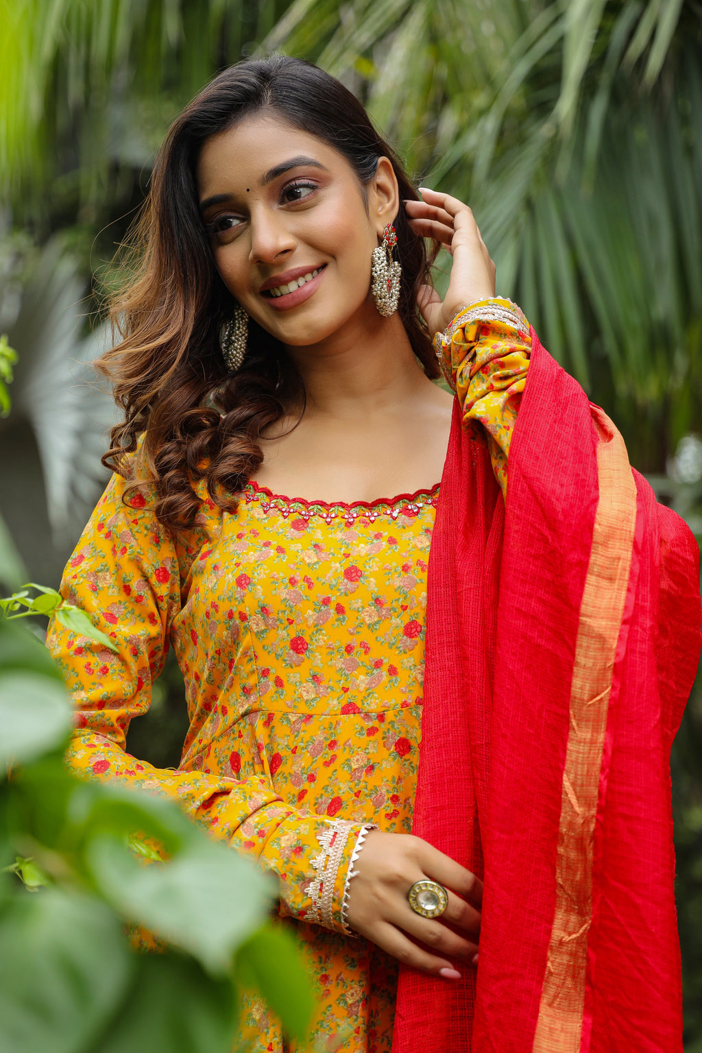 Corn Yellow Anarkali Slik Suite Set