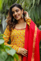 Corn Yellow Anarkali Slik Suite Set