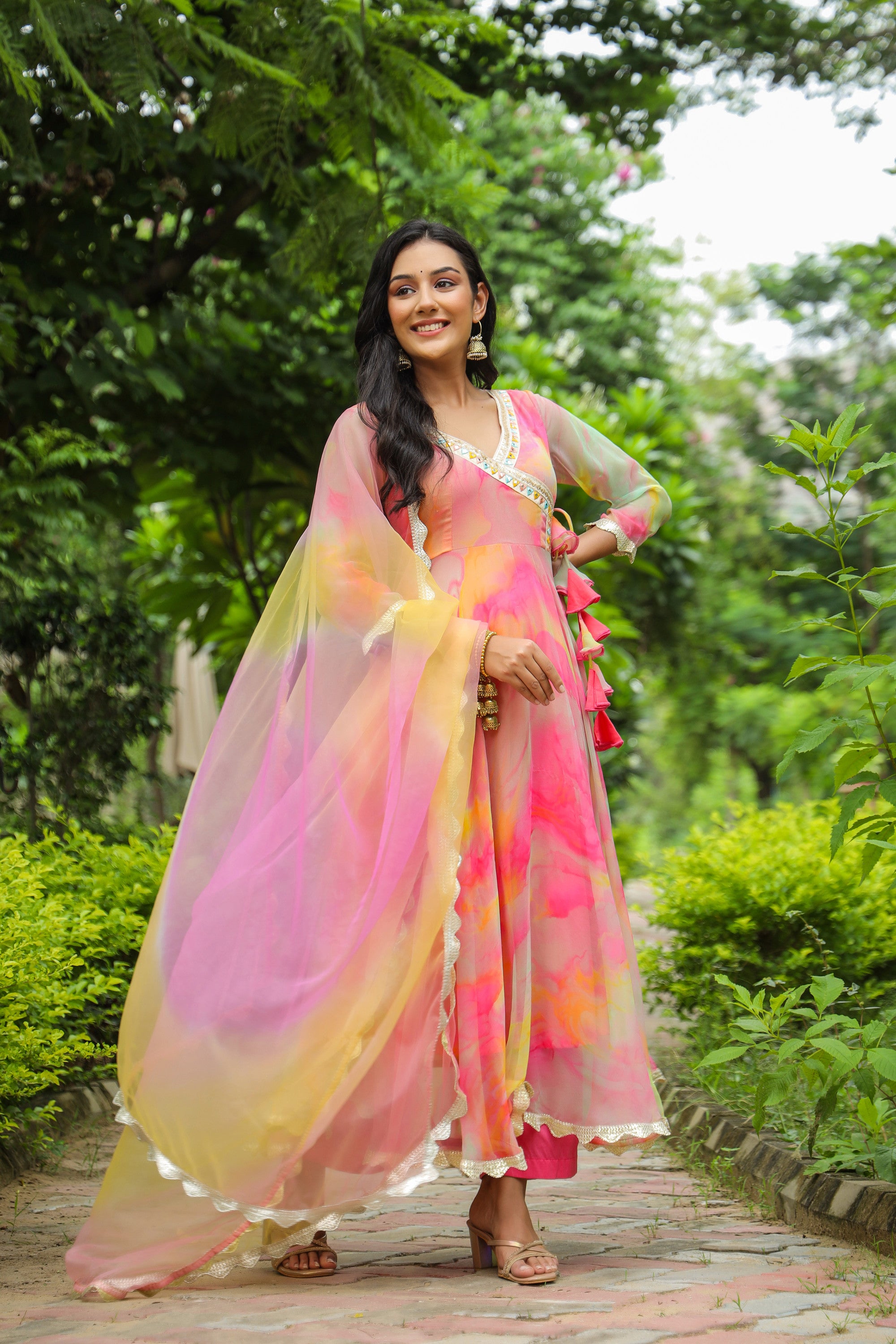 Fiery Chiffon Anarkali Suit Set