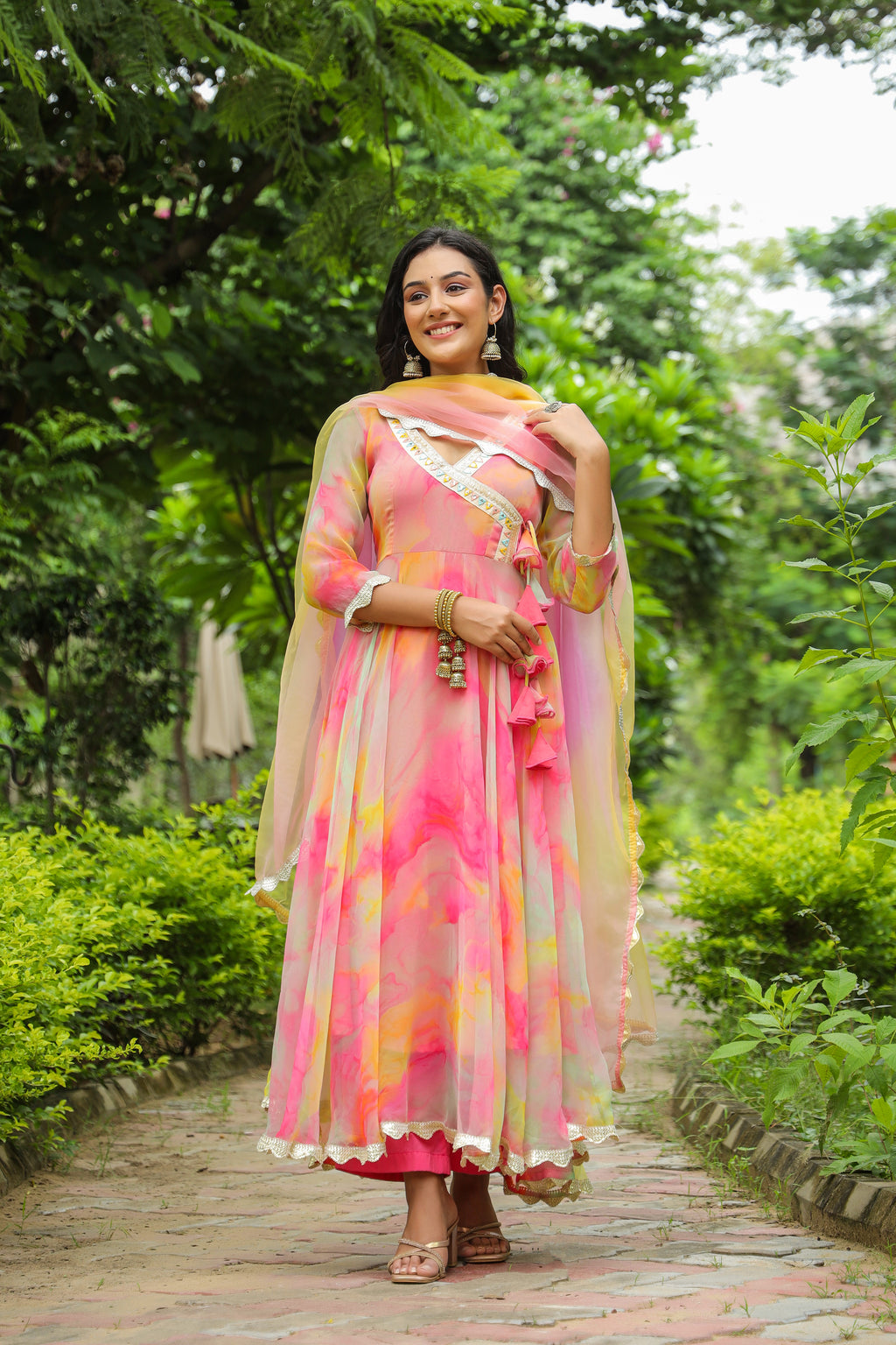 Fiery Chiffon Anarkali Suit Set