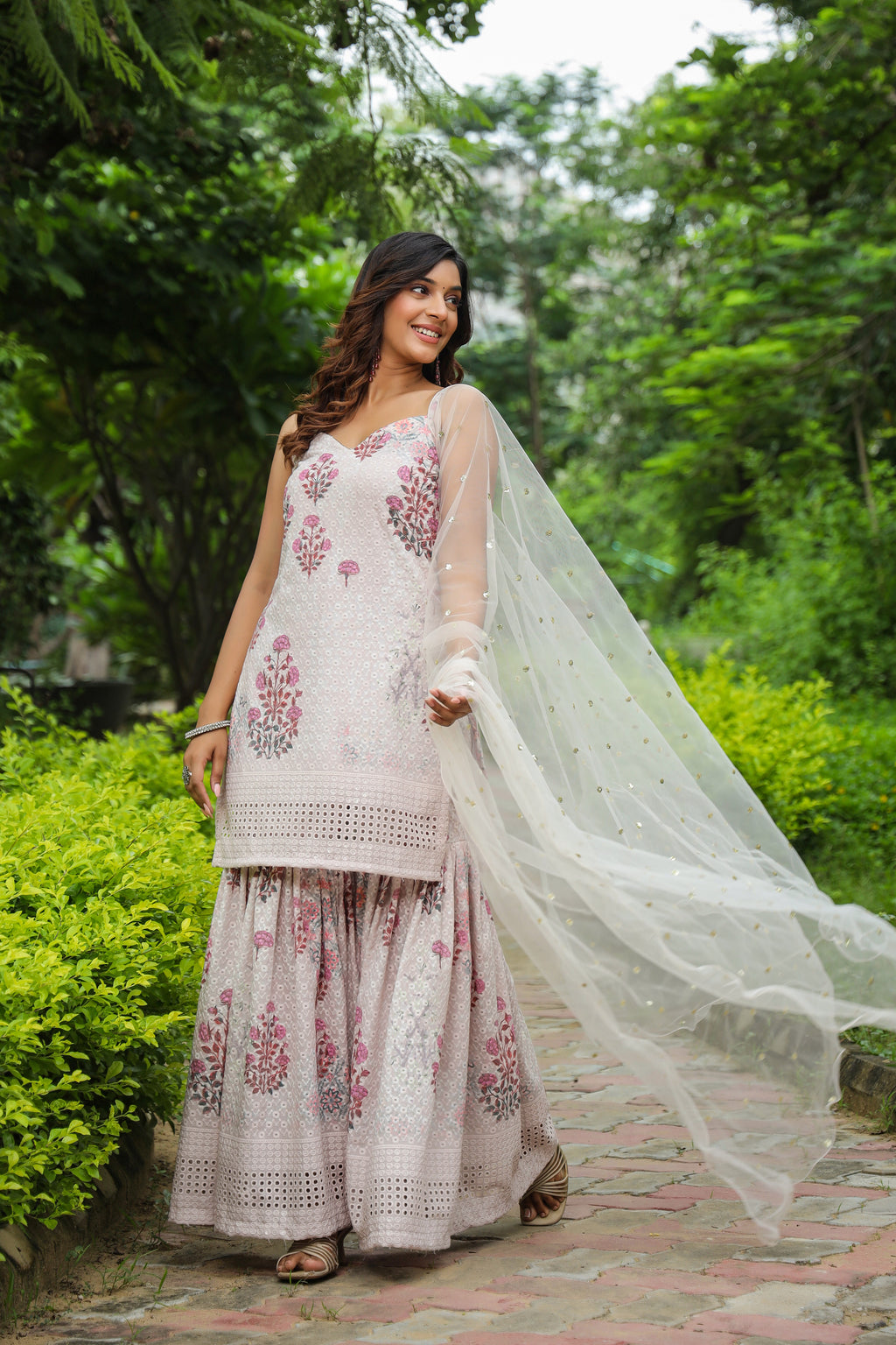 Swiss Coffee Off White Digital Print Cotton Sharara Set