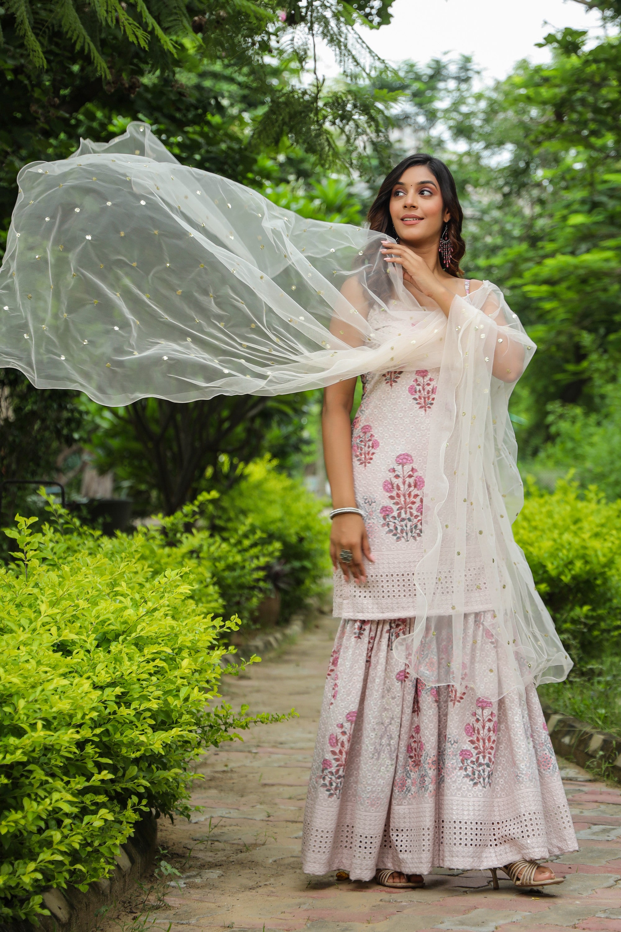 Swiss Coffee Off White Digital Print Cotton Sharara Set