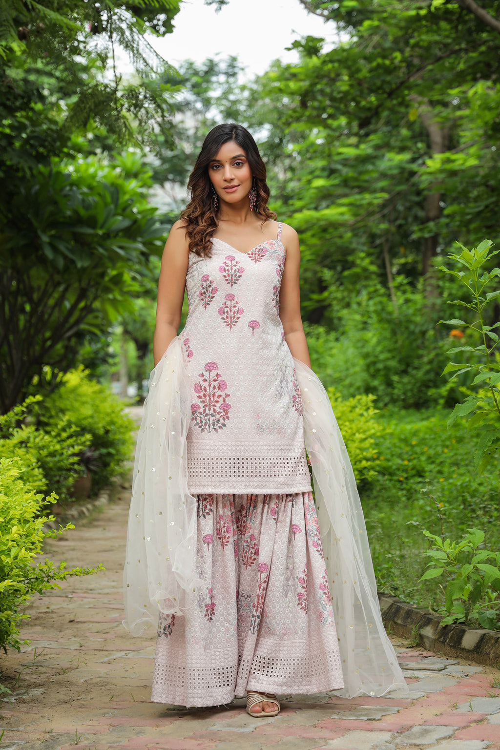 Swiss Coffee Off White Digital Print Cotton Sharara Set