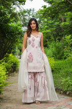 Swiss Coffee Off White Digital Print Cotton Sharara Set