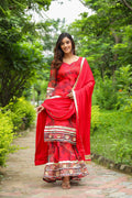 Froly Red Abstract Print Organza Sharara Set