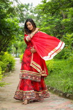Froly Red Abstract Print Organza Sharara Set