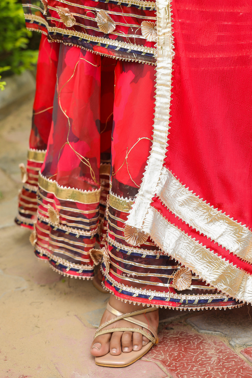Froly Red Abstract Print Organza Sharara Set