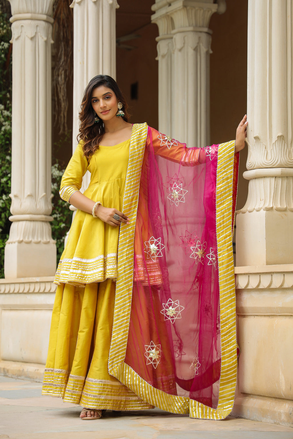 Ronchi Yellow  Cotton Silk Sharara Set