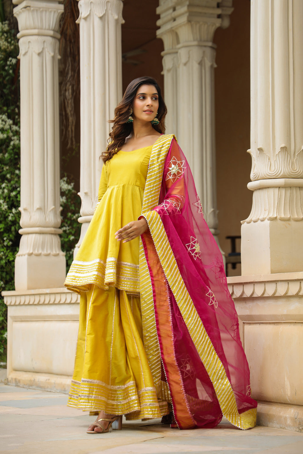 Ronchi Yellow  Cotton Silk Sharara Set