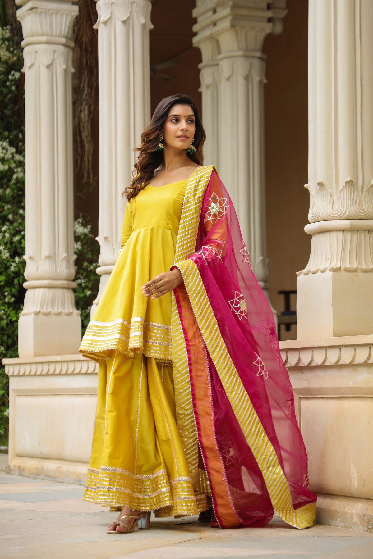 Ronchi Yellow  Cotton Silk Sharara Set