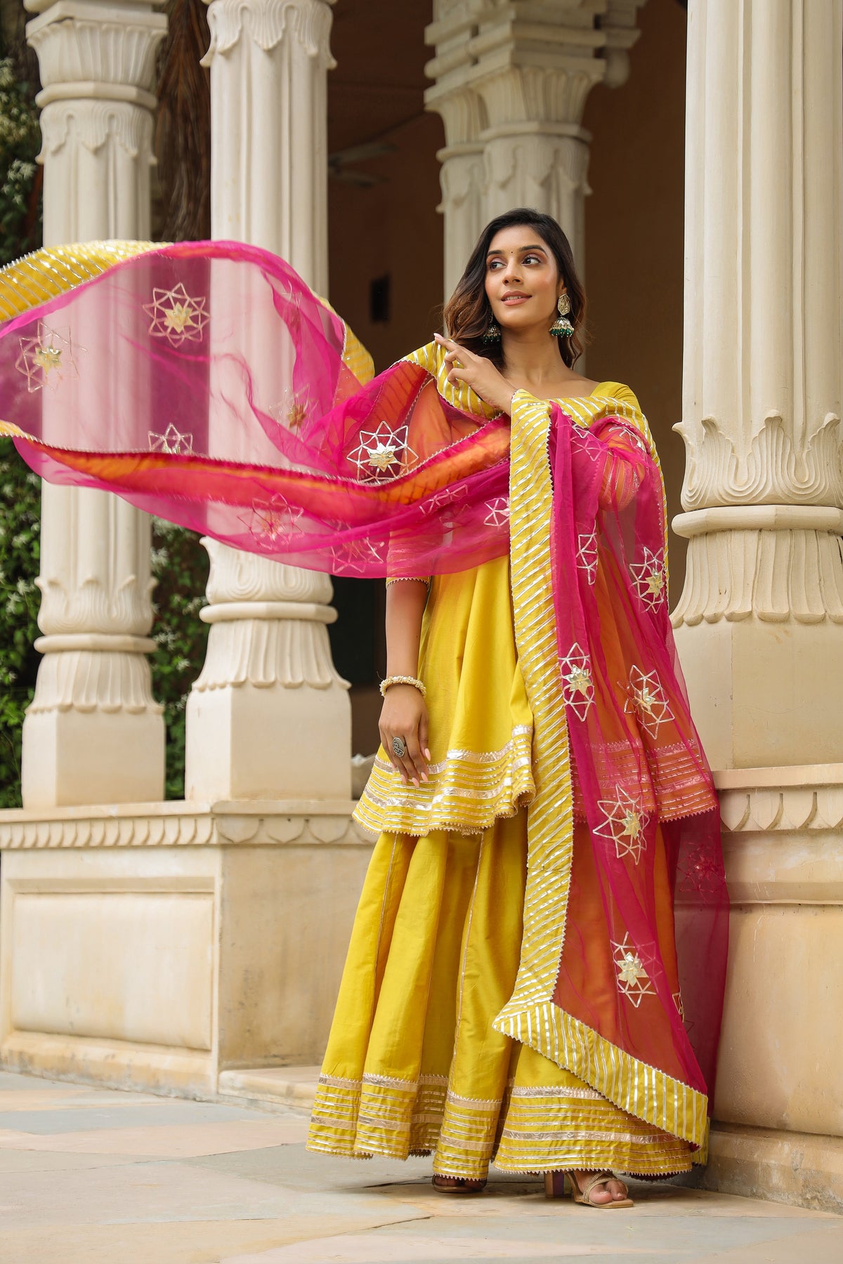 Ronchi Yellow  Cotton Silk Sharara Set