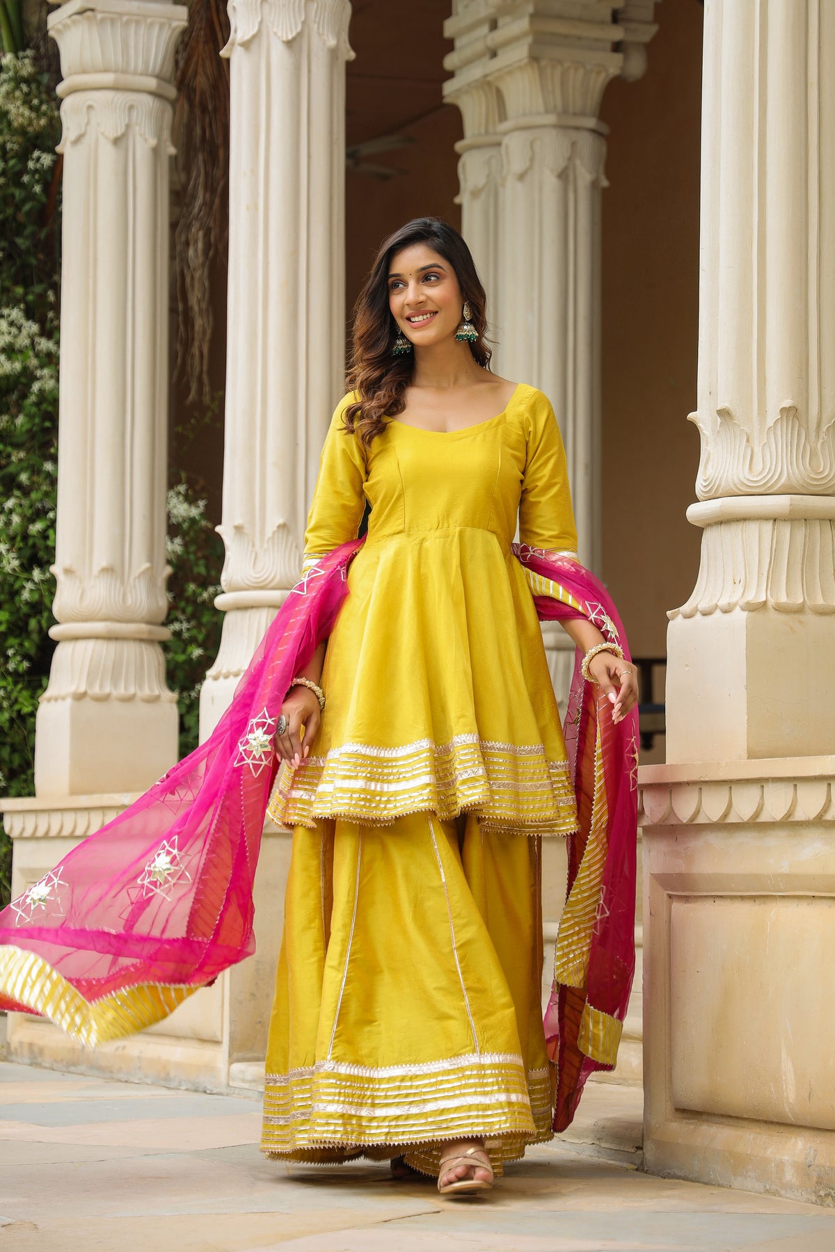 Ronchi Yellow  Cotton Silk Sharara Set