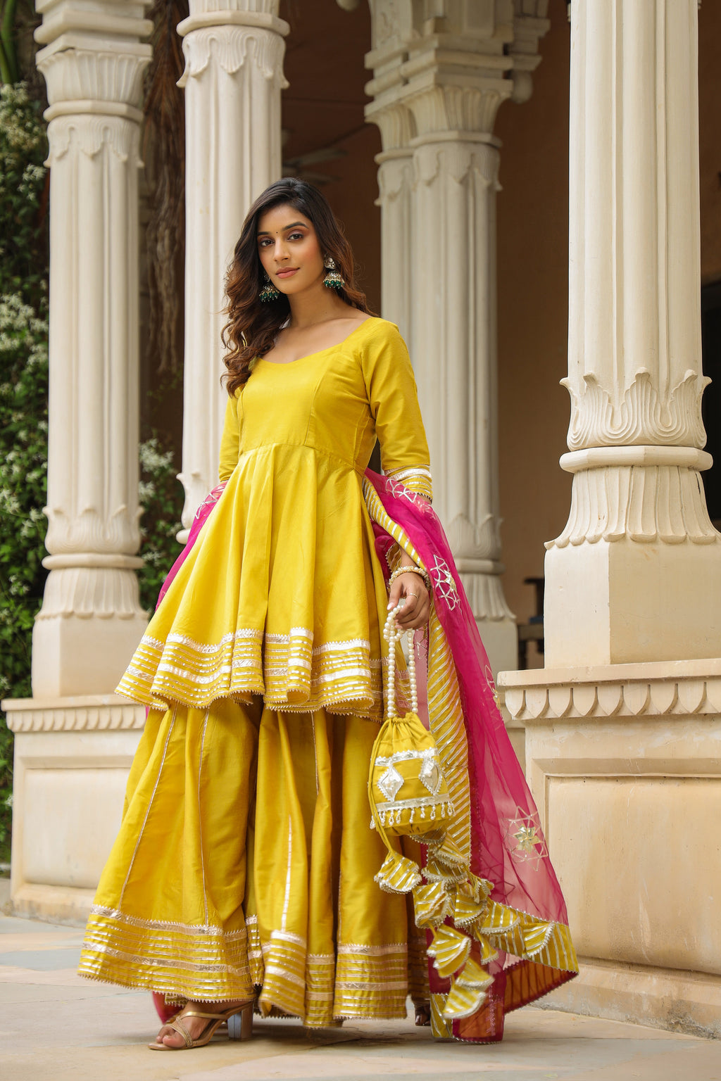 Ronchi Yellow  Cotton Silk Sharara Set