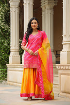 Buttercup Pink Yellow Brocade Bandhani Print Sharara Set