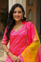 Buttercup Pink Yellow Brocade Bandhani Print Sharara Set